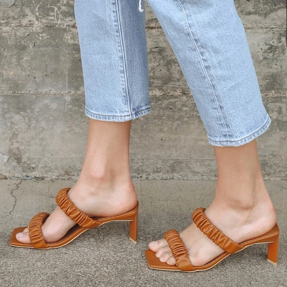 LULUS Twyy Medium Nude High Heel Sandals Square Toe Strappy Scrunchie Sandals - Picture 10 of 10